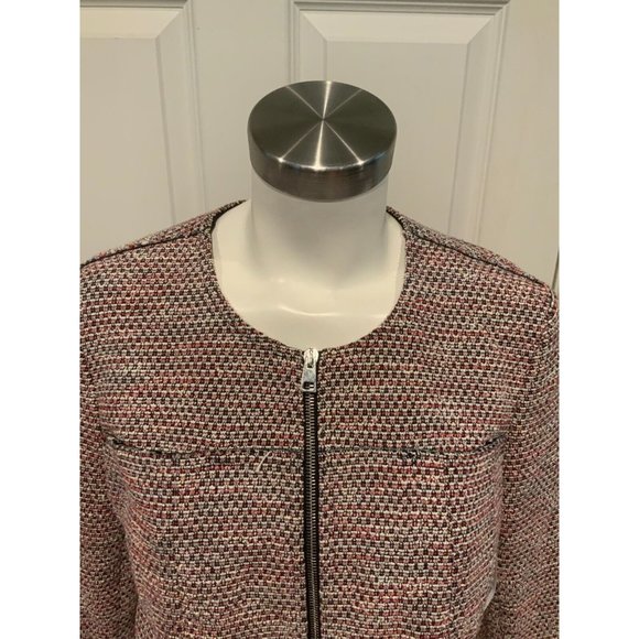 Theory Pink, Blue & White Tweed Zip-Up Jacket, Size 12 - Picture 2 of 8